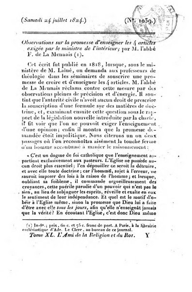 L'ami de la religion et du roi journal ecclesiastique, politique et litteraire