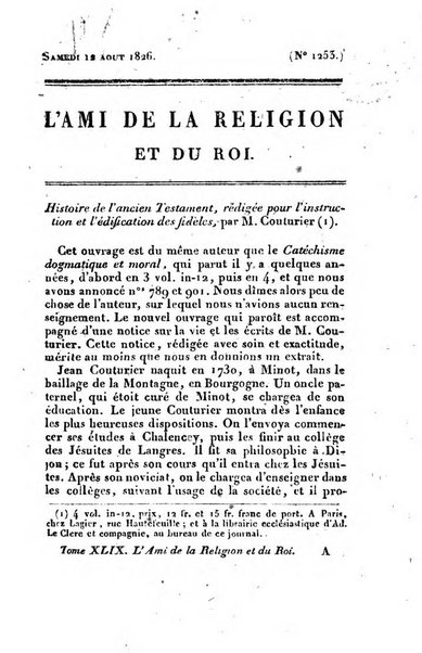 L'ami de la religion et du roi journal ecclesiastique, politique et litteraire