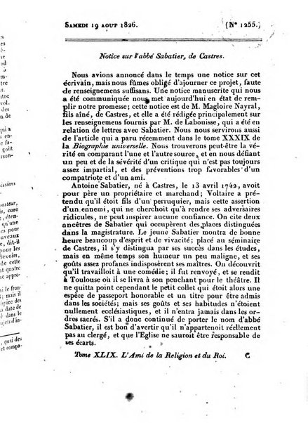 L'ami de la religion et du roi journal ecclesiastique, politique et litteraire