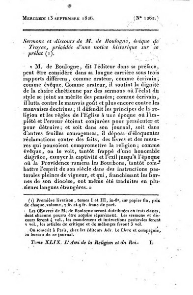 L'ami de la religion et du roi journal ecclesiastique, politique et litteraire