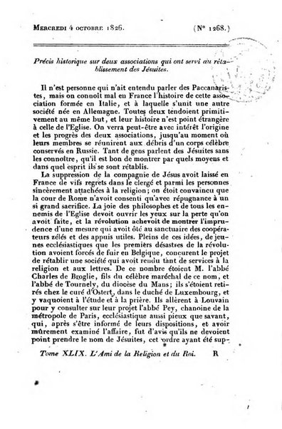 L'ami de la religion et du roi journal ecclesiastique, politique et litteraire