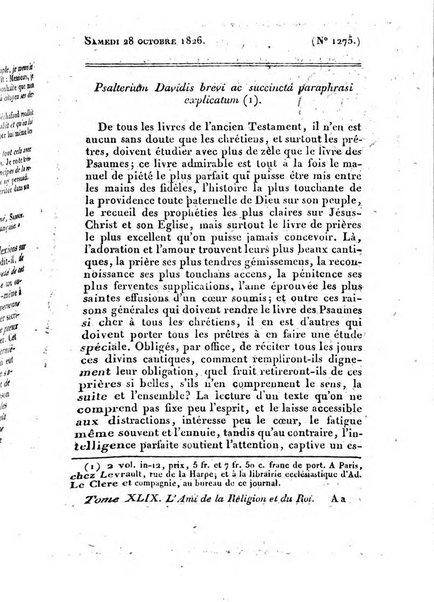 L'ami de la religion et du roi journal ecclesiastique, politique et litteraire