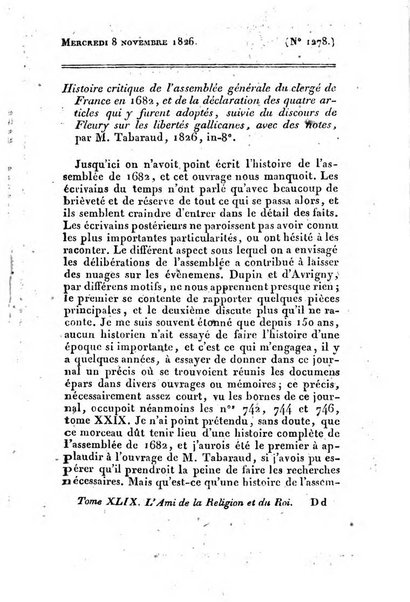 L'ami de la religion et du roi journal ecclesiastique, politique et litteraire