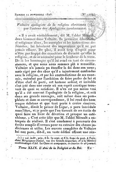 L'ami de la religion et du roi journal ecclesiastique, politique et litteraire