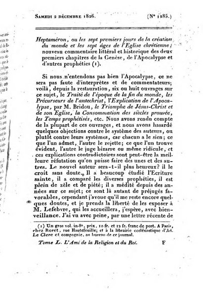 L'ami de la religion et du roi journal ecclesiastique, politique et litteraire