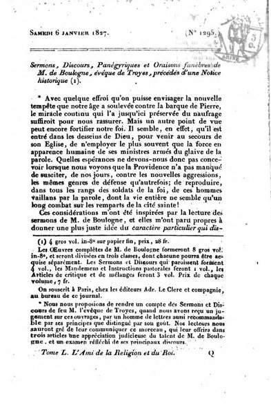 L'ami de la religion et du roi journal ecclesiastique, politique et litteraire