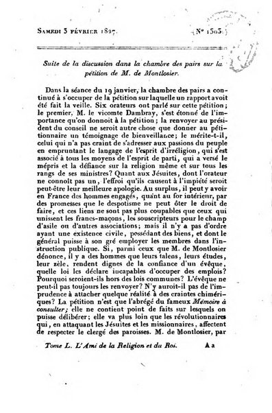 L'ami de la religion et du roi journal ecclesiastique, politique et litteraire