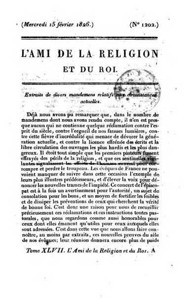 L'ami de la religion et du roi journal ecclesiastique, politique et litteraire