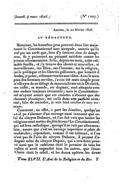 L'ami de la religion et du roi journal ecclesiastique, politique et litteraire