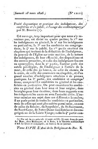 L'ami de la religion et du roi journal ecclesiastique, politique et litteraire