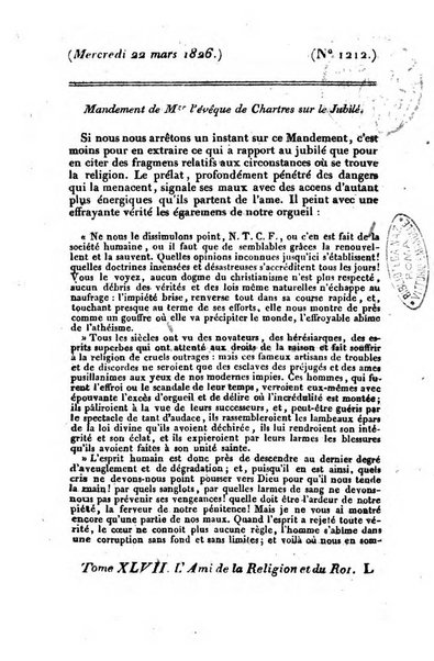 L'ami de la religion et du roi journal ecclesiastique, politique et litteraire