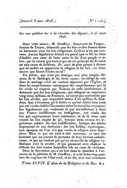 L'ami de la religion et du roi journal ecclesiastique, politique et litteraire