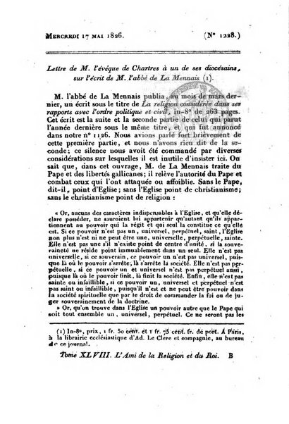 L'ami de la religion et du roi journal ecclesiastique, politique et litteraire