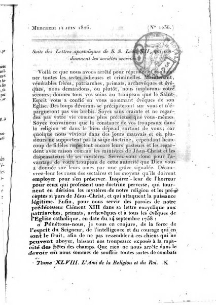 L'ami de la religion et du roi journal ecclesiastique, politique et litteraire