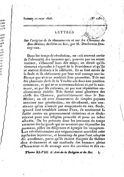 L'ami de la religion et du roi journal ecclesiastique, politique et litteraire