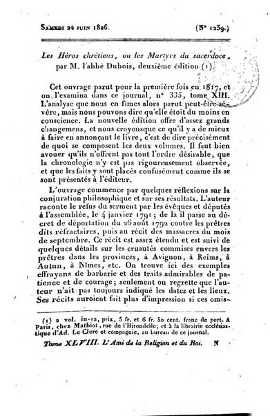 L'ami de la religion et du roi journal ecclesiastique, politique et litteraire