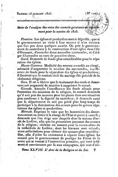 L'ami de la religion et du roi journal ecclesiastique, politique et litteraire