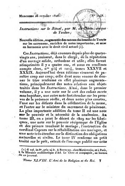 L'ami de la religion et du roi journal ecclesiastique, politique et litteraire