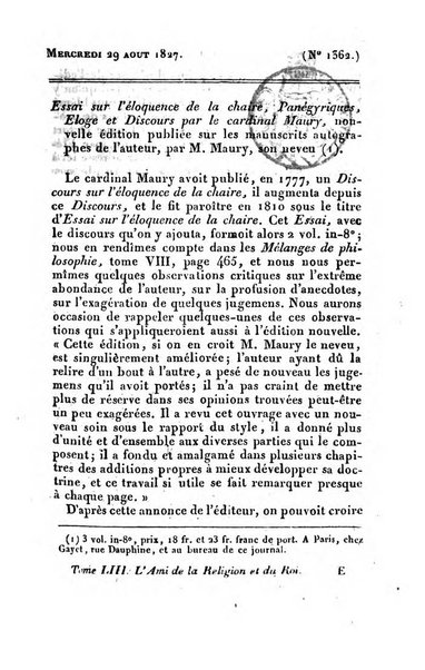 L'ami de la religion et du roi journal ecclesiastique, politique et litteraire