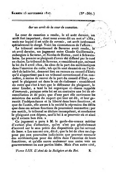 L'ami de la religion et du roi journal ecclesiastique, politique et litteraire