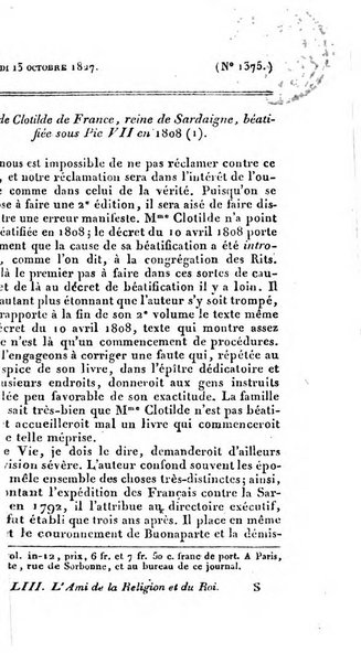 L'ami de la religion et du roi journal ecclesiastique, politique et litteraire