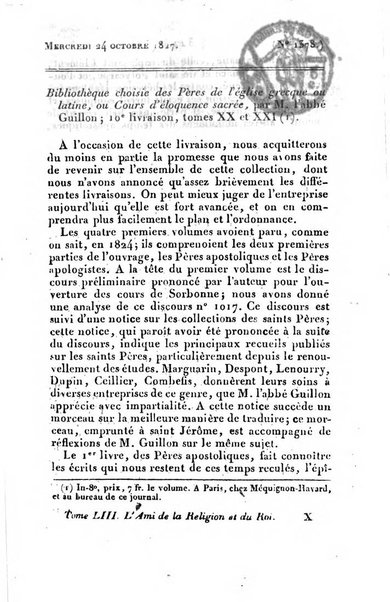 L'ami de la religion et du roi journal ecclesiastique, politique et litteraire