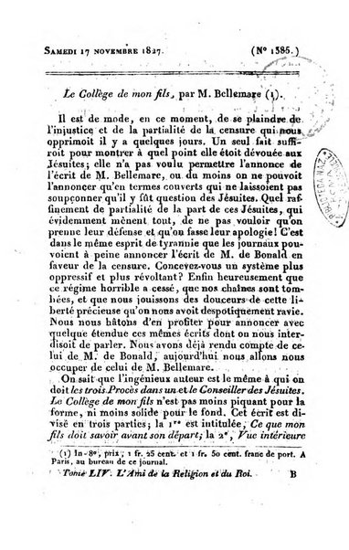 L'ami de la religion et du roi journal ecclesiastique, politique et litteraire