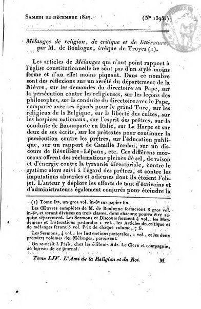 L'ami de la religion et du roi journal ecclesiastique, politique et litteraire