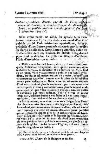 L'ami de la religion et du roi journal ecclesiastique, politique et litteraire