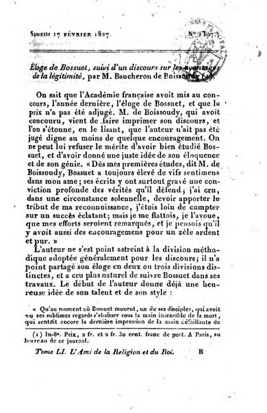 L'ami de la religion et du roi journal ecclesiastique, politique et litteraire