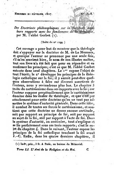 L'ami de la religion et du roi journal ecclesiastique, politique et litteraire