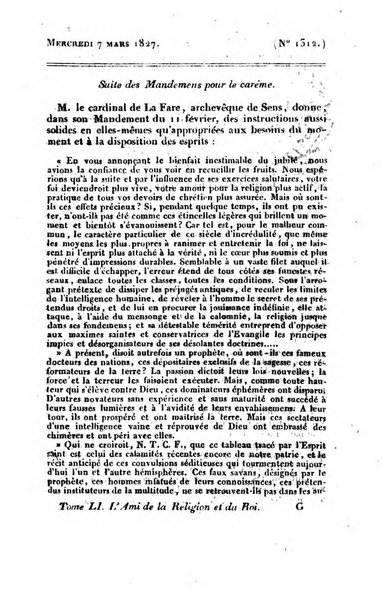 L'ami de la religion et du roi journal ecclesiastique, politique et litteraire