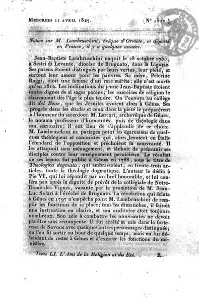 L'ami de la religion et du roi journal ecclesiastique, politique et litteraire