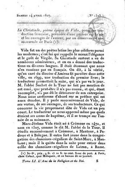 L'ami de la religion et du roi journal ecclesiastique, politique et litteraire