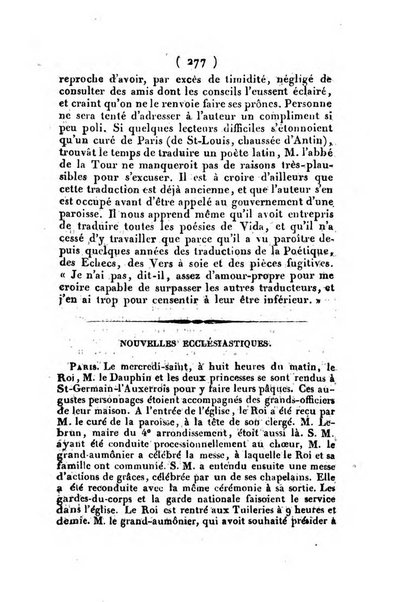 L'ami de la religion et du roi journal ecclesiastique, politique et litteraire