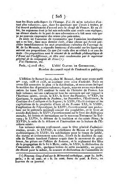 L'ami de la religion et du roi journal ecclesiastique, politique et litteraire