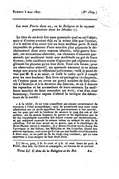 L'ami de la religion et du roi journal ecclesiastique, politique et litteraire