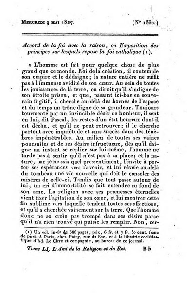 L'ami de la religion et du roi journal ecclesiastique, politique et litteraire