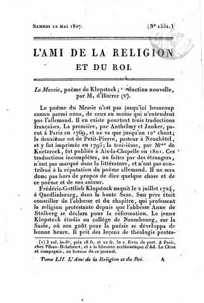 L'ami de la religion et du roi journal ecclesiastique, politique et litteraire