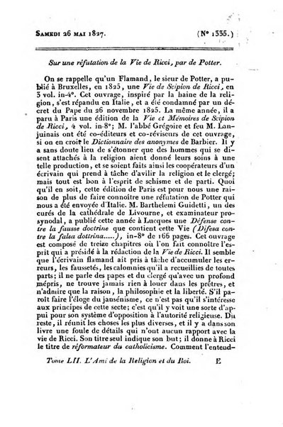 L'ami de la religion et du roi journal ecclesiastique, politique et litteraire