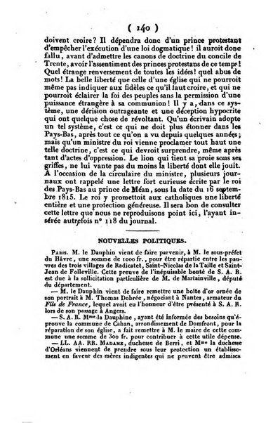 L'ami de la religion et du roi journal ecclesiastique, politique et litteraire