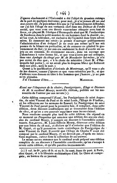 L'ami de la religion et du roi journal ecclesiastique, politique et litteraire