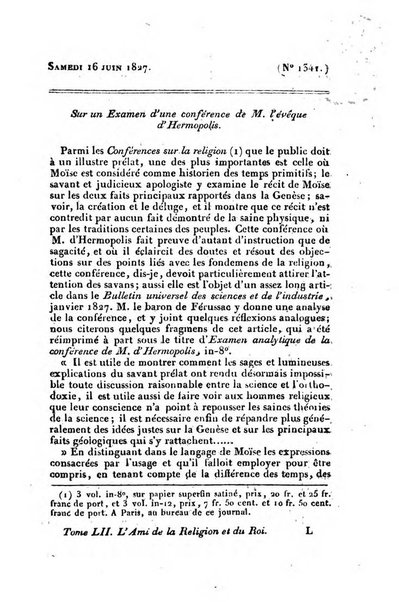 L'ami de la religion et du roi journal ecclesiastique, politique et litteraire