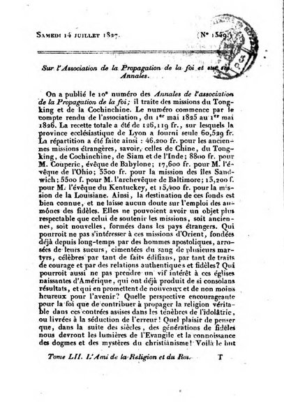 L'ami de la religion et du roi journal ecclesiastique, politique et litteraire