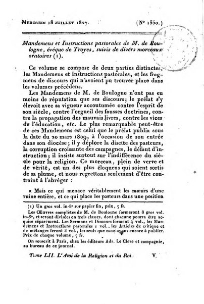 L'ami de la religion et du roi journal ecclesiastique, politique et litteraire