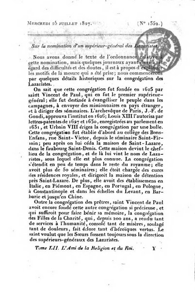 L'ami de la religion et du roi journal ecclesiastique, politique et litteraire