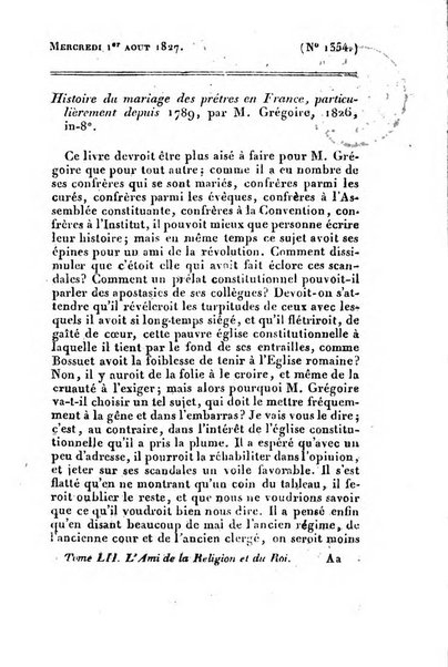 L'ami de la religion et du roi journal ecclesiastique, politique et litteraire