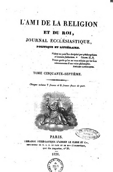 L'ami de la religion et du roi journal ecclesiastique, politique et litteraire