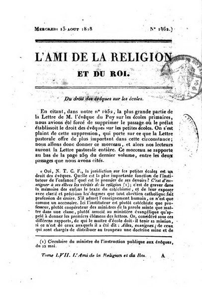 L'ami de la religion et du roi journal ecclesiastique, politique et litteraire