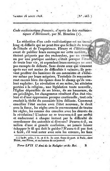 L'ami de la religion et du roi journal ecclesiastique, politique et litteraire